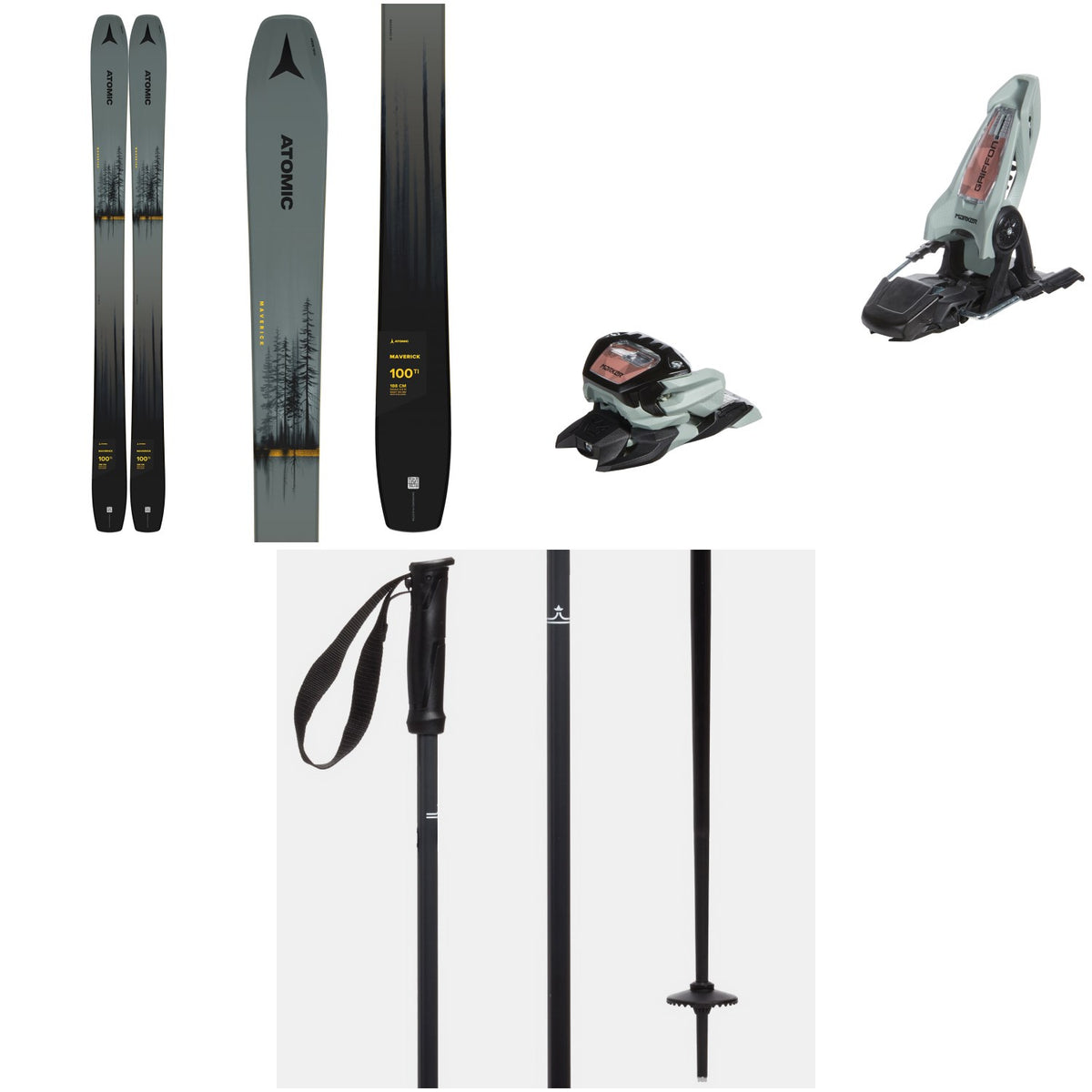 Atomic Maverick 100 Ti Skis + Marker Griffon 13 ID Ski Bindings + evo Merge Ski Poles