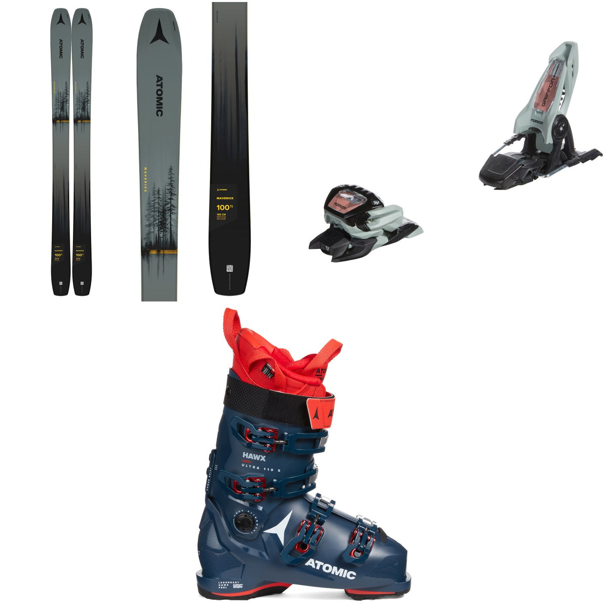 Atomic Maverick 100 Ti Skis + Marker Griffon 13 ID Ski Bindings + Atomic Hawx Ultra 110 S GW Ski Boots