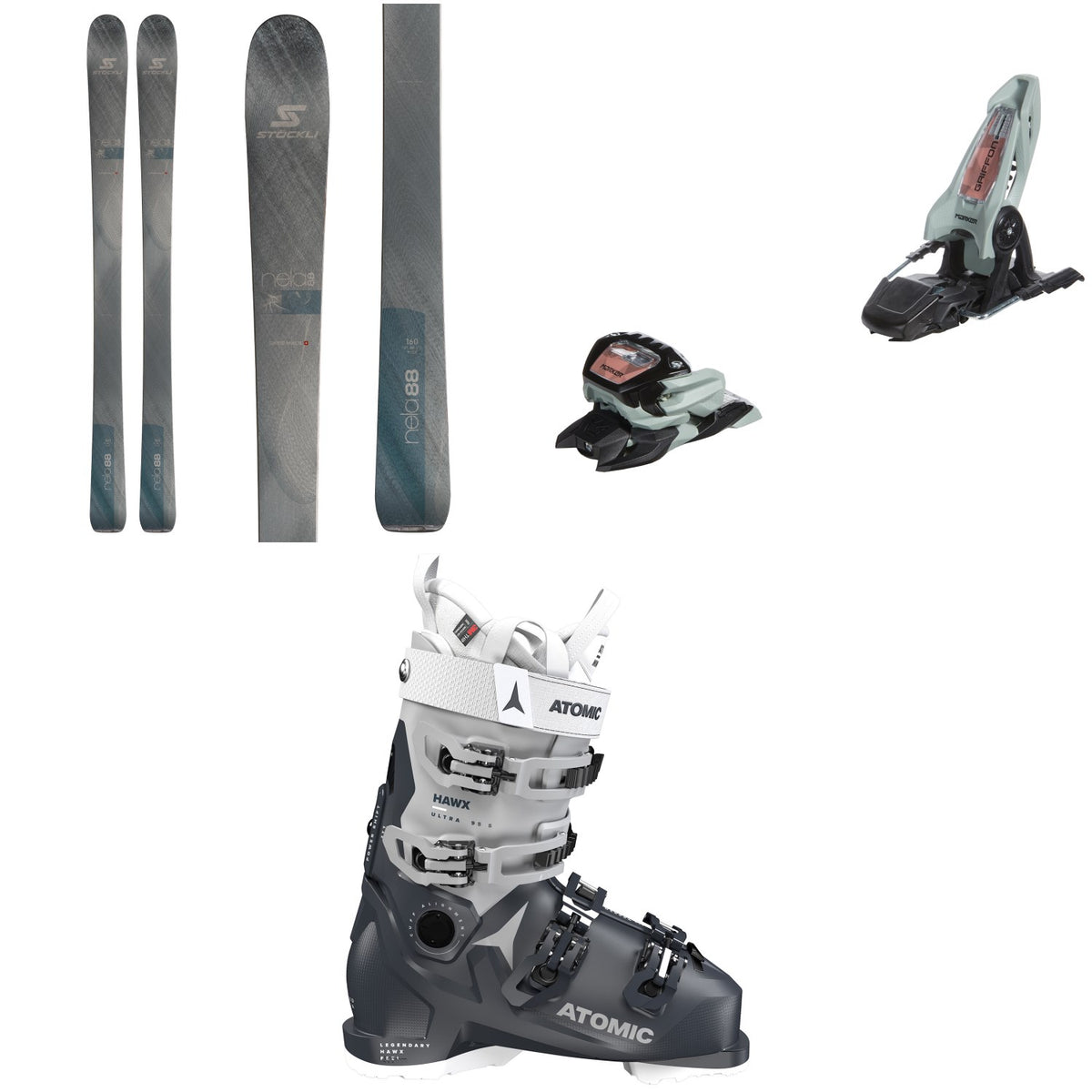 Stöckli Nela 88 Skis + Marker Griffon 13 ID Ski Bindings + Atomic Hawx Ultra 95 S W GW Ski Boots - Women's 2023
