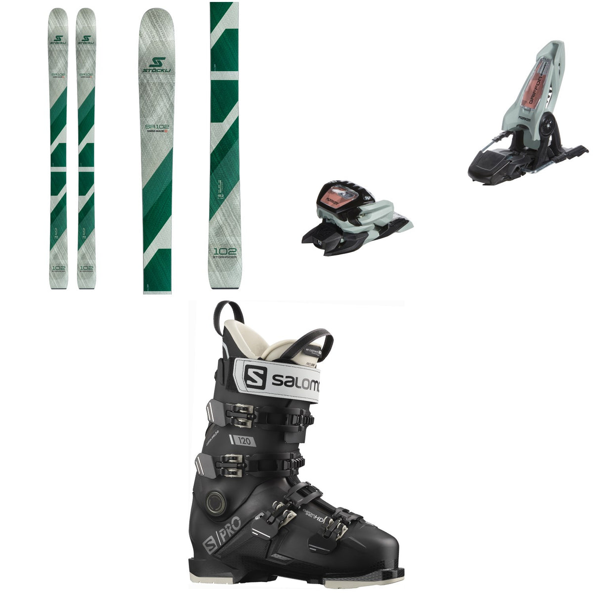 Stöckli Stormrider 102 Skis + Marker Griffon 13 ID Ski Bindings + Salomon S/Pro 120 GW Ski Boots 2023
