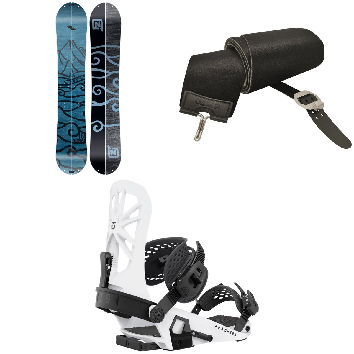 Nitro Nomad Splitboard + Nomad Splitboard Skins + Union Explorer Splitboard Bindings 2023