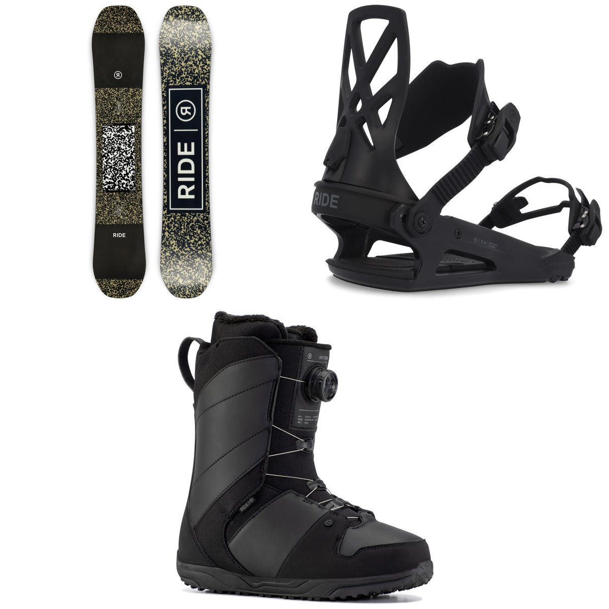 Ride Manic Snowboard + Ride C-4 Snowboard Bindings + Anthem Snowboard Boots 2023